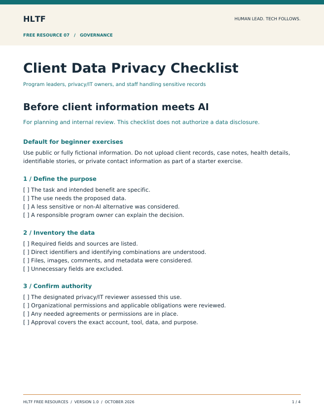 Cover of the Client Data Privacy Checklist