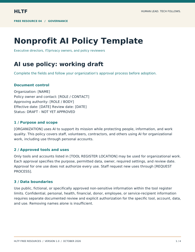 Cover of the Nonprofit AI Policy Template