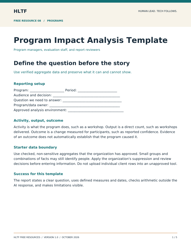 Cover of the Program Impact Analysis Template
