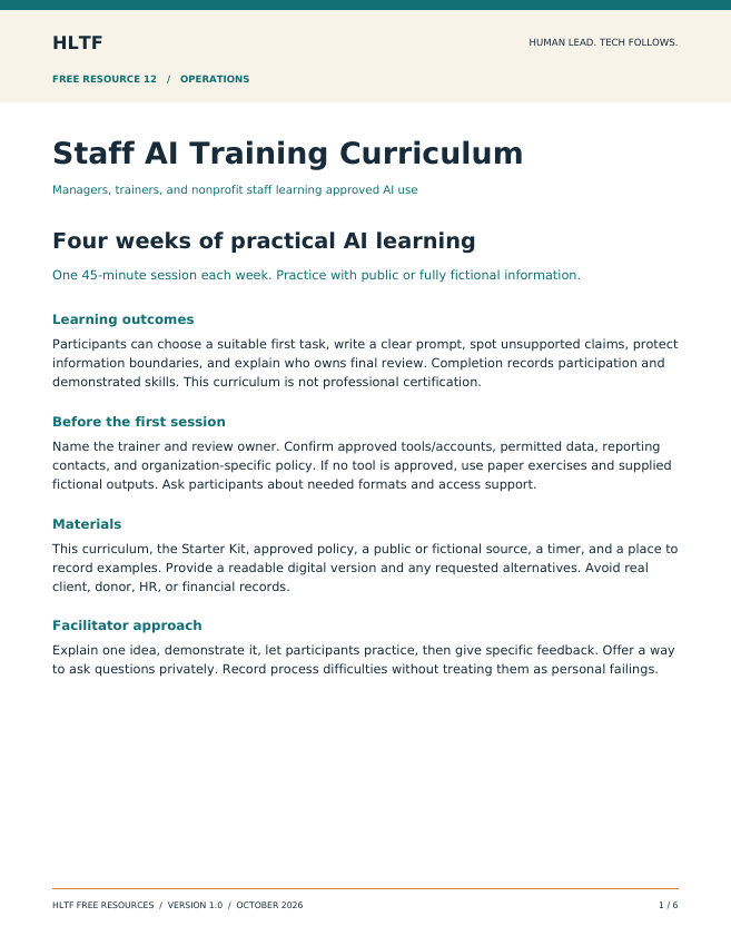Cover of the Staff AI Training Curriculum