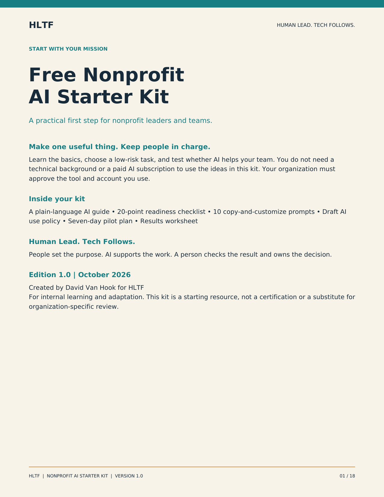 Cover of the Free Nonprofit AI Starter Kit